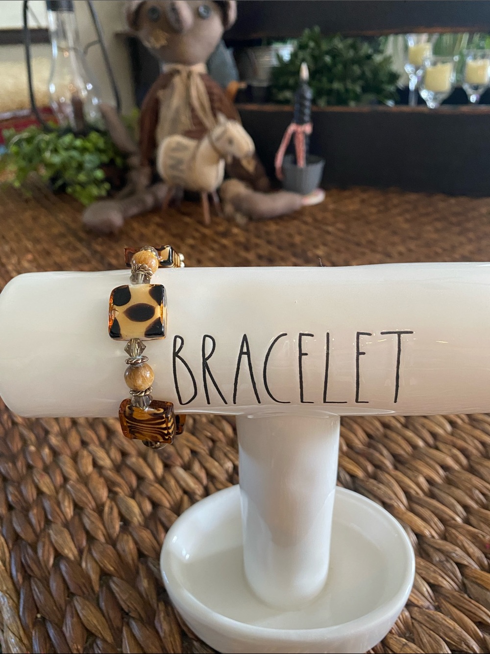 Leopard & Tiger Print Beaded Bracelet - Brown Tones
